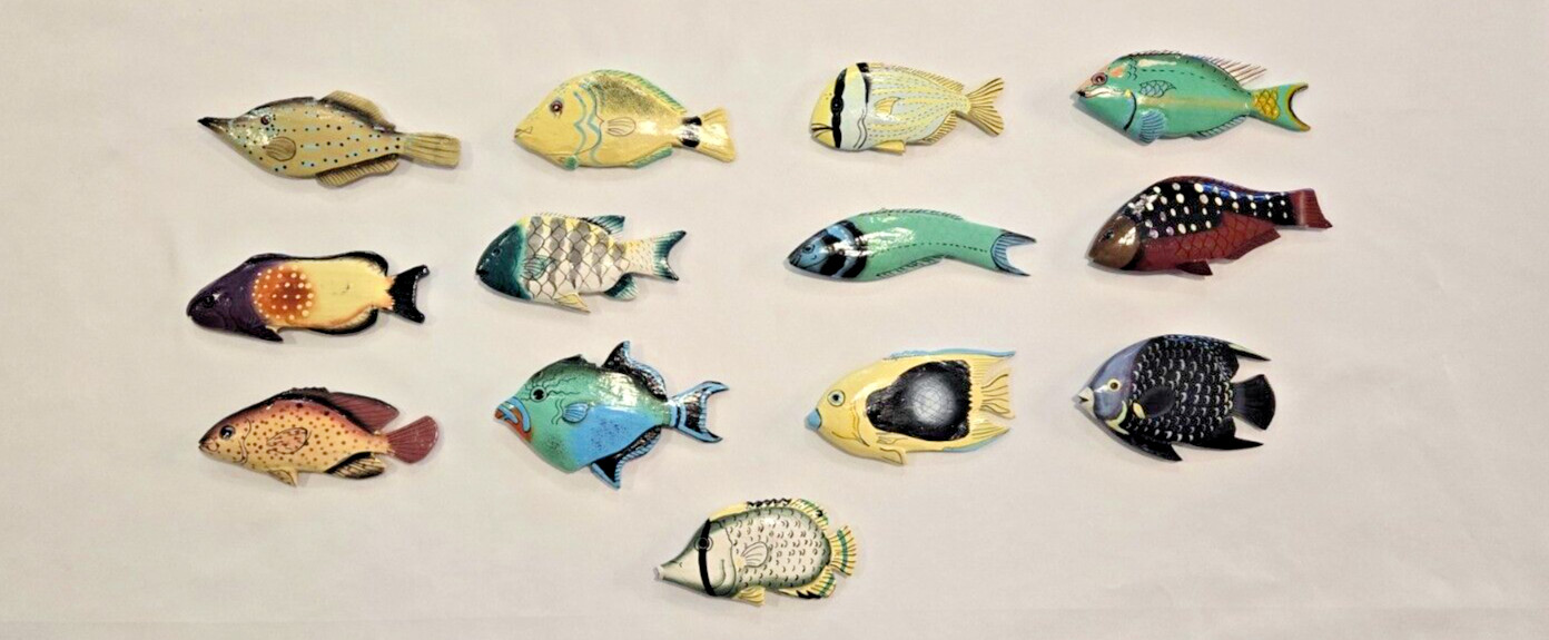 Hand Painted, Handcarved Wooden Reef Fish - Each set comes with all 13 Fish