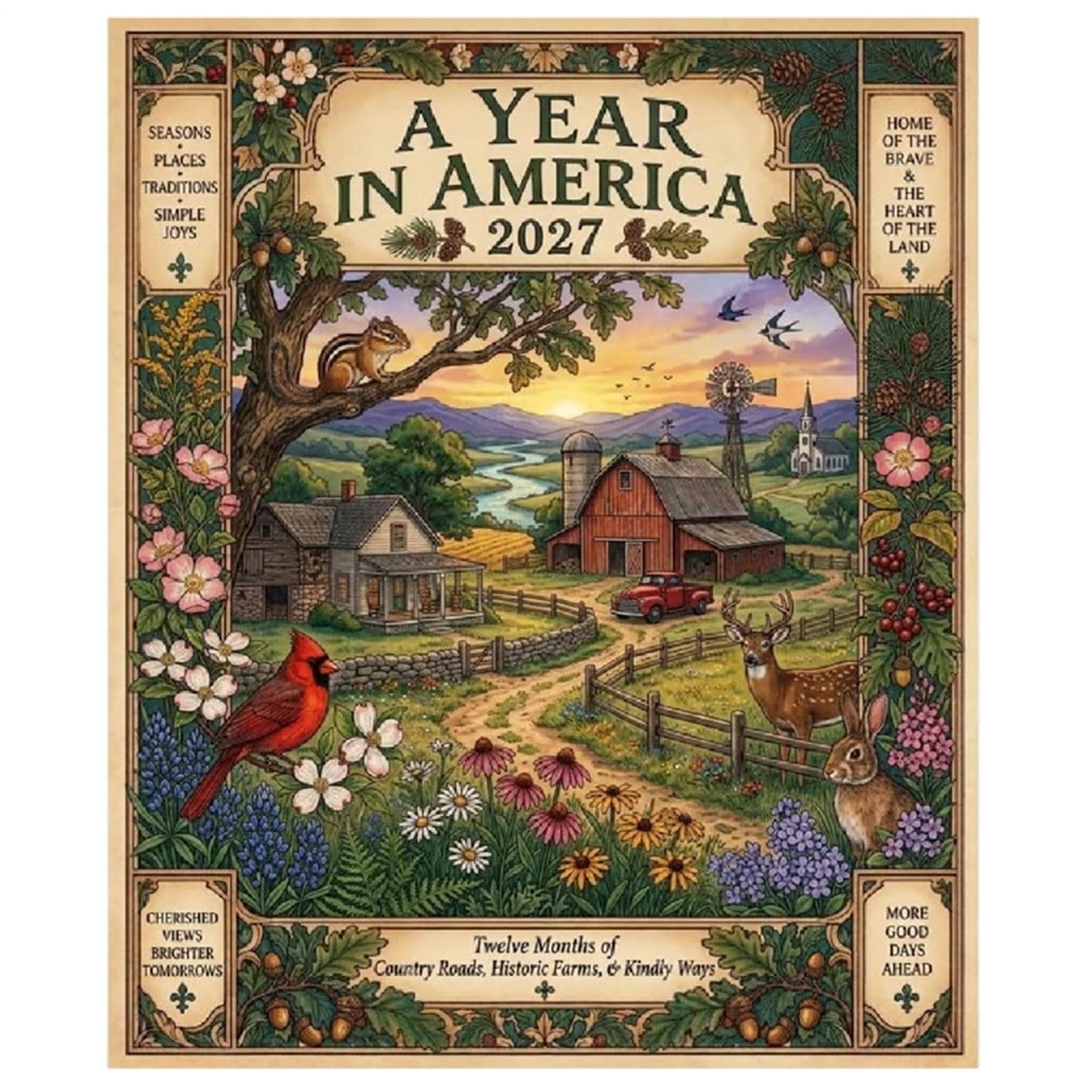 A Year in America 2027, Vintage Storybook Wall Calendar