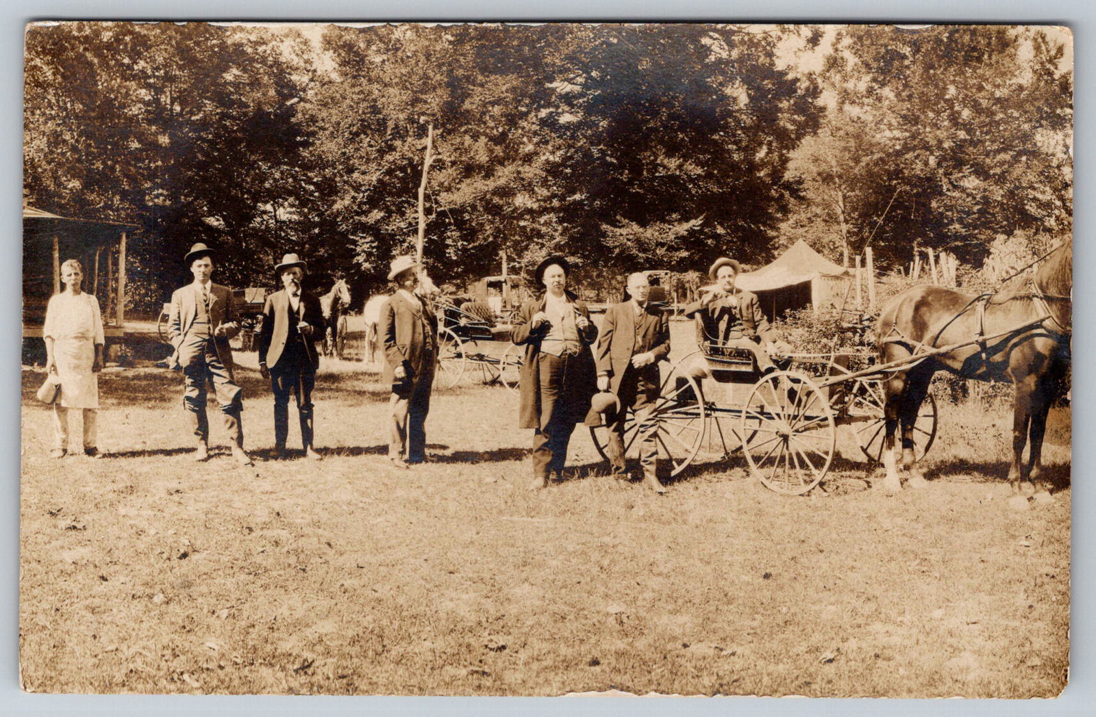 RPPC c1900s Group Portrait Men Horse-Drawn Carriage White Cloud Kansas Postcard