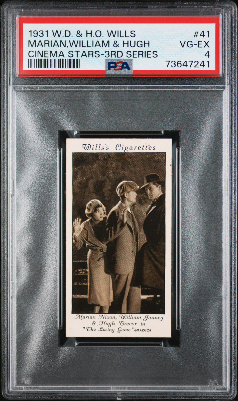 1931 Wills Tobacco Card #41 Marian William and Hugh Cinema Stars PSA 4