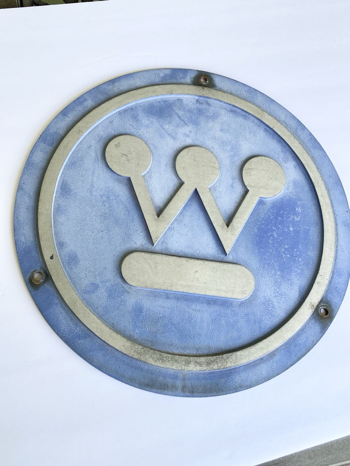 Vintage 1960s Westinghouse Cast Aluminum 13-3/4” Round Industrial Logo Sign U.S. Vintage 1960s Westinghouse Cast Aluminum 13-3/4” Round Industrial Logo Sign U.S.