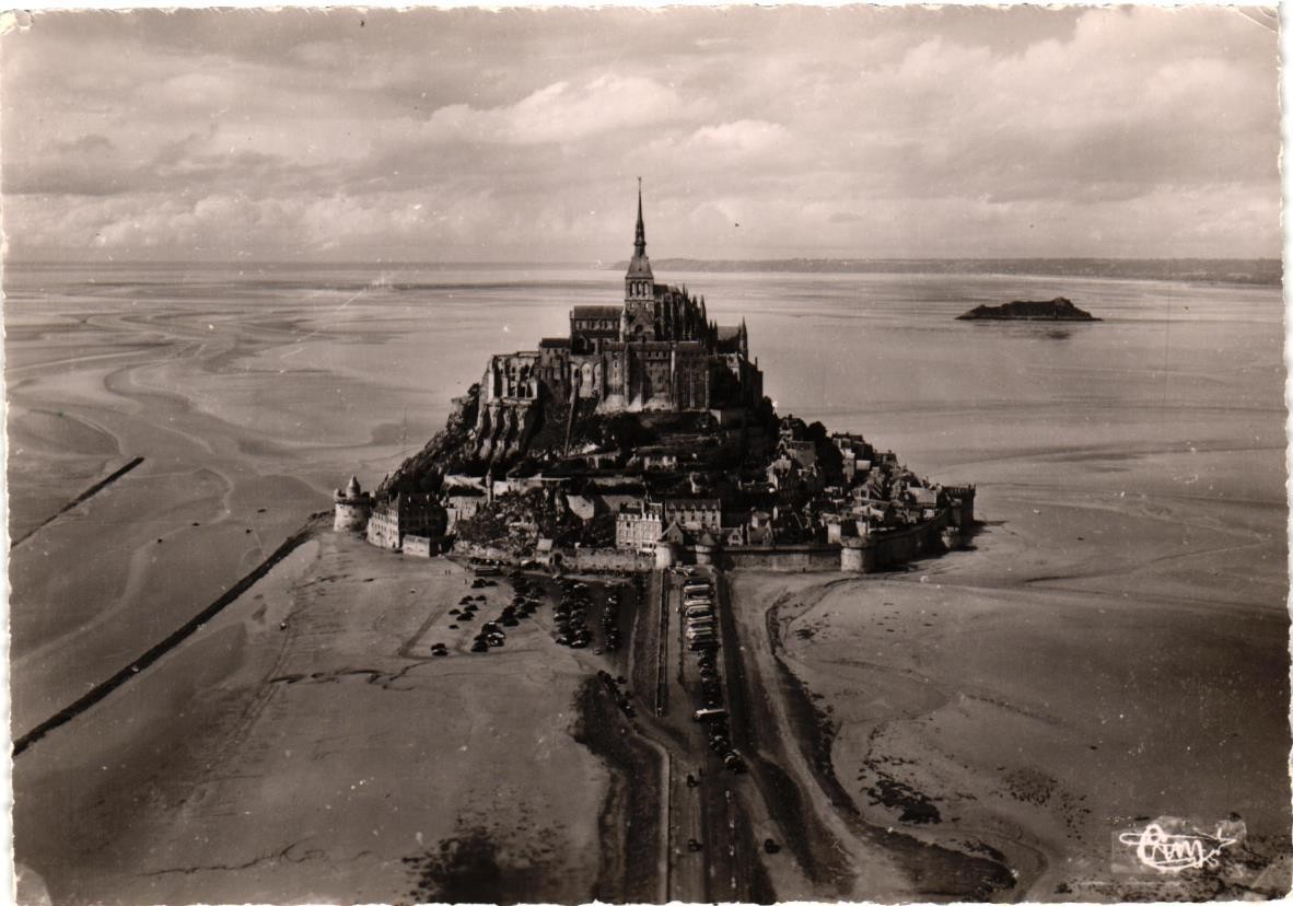 VTG Postcard Le Mont Saint-Michel France RPPC Aerial View B&W.