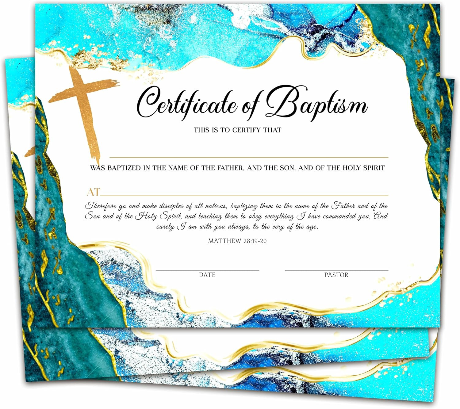 Baptism Certificates for Church, Gold Foil Cross Baby Dedication Certificates wi