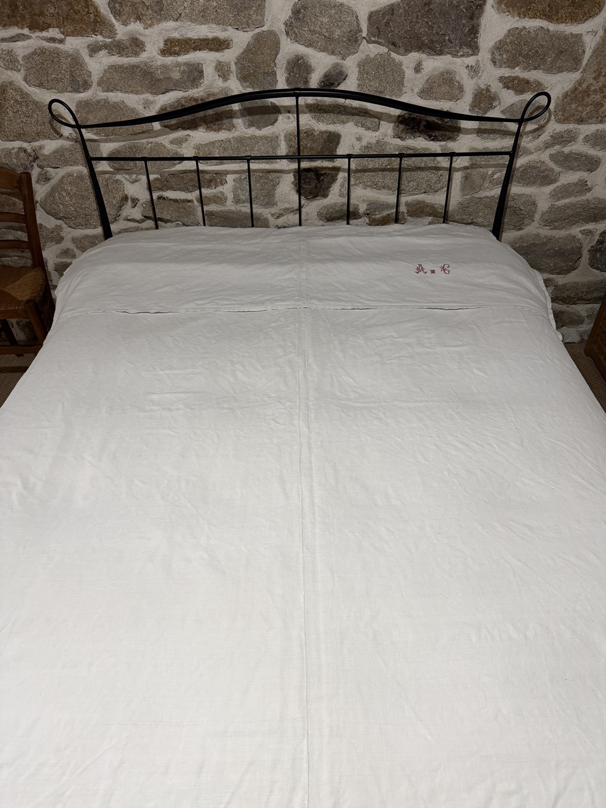 Antique French Homespun Linen Dowry Sheet Monogram AG Hand Stitched Seam 180x290