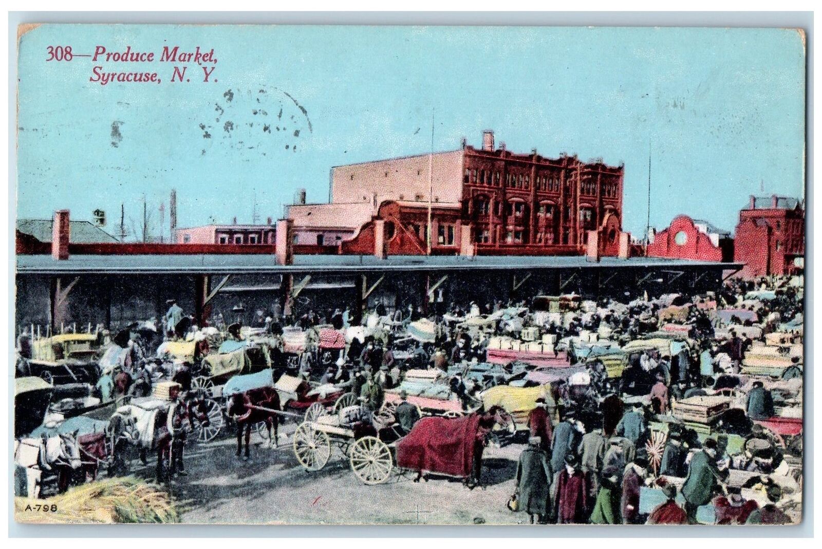 c1910's View Of Produce Market Syracuse New York NY Antique Posted Postcard