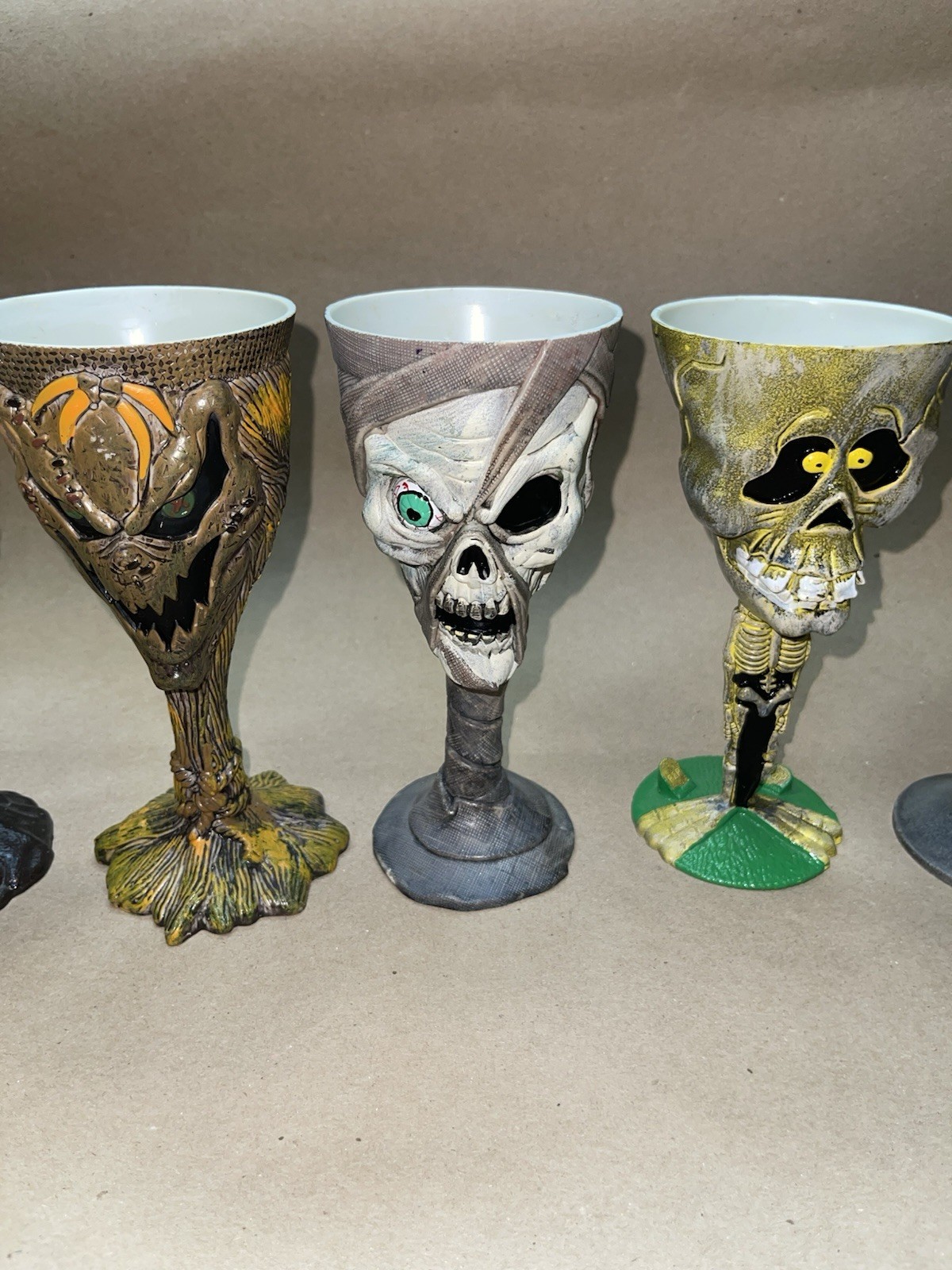 Halloween Vtg Set 7 Skull Goblets 8” Skeleton Wine Glass Spooky Easter Unlimited