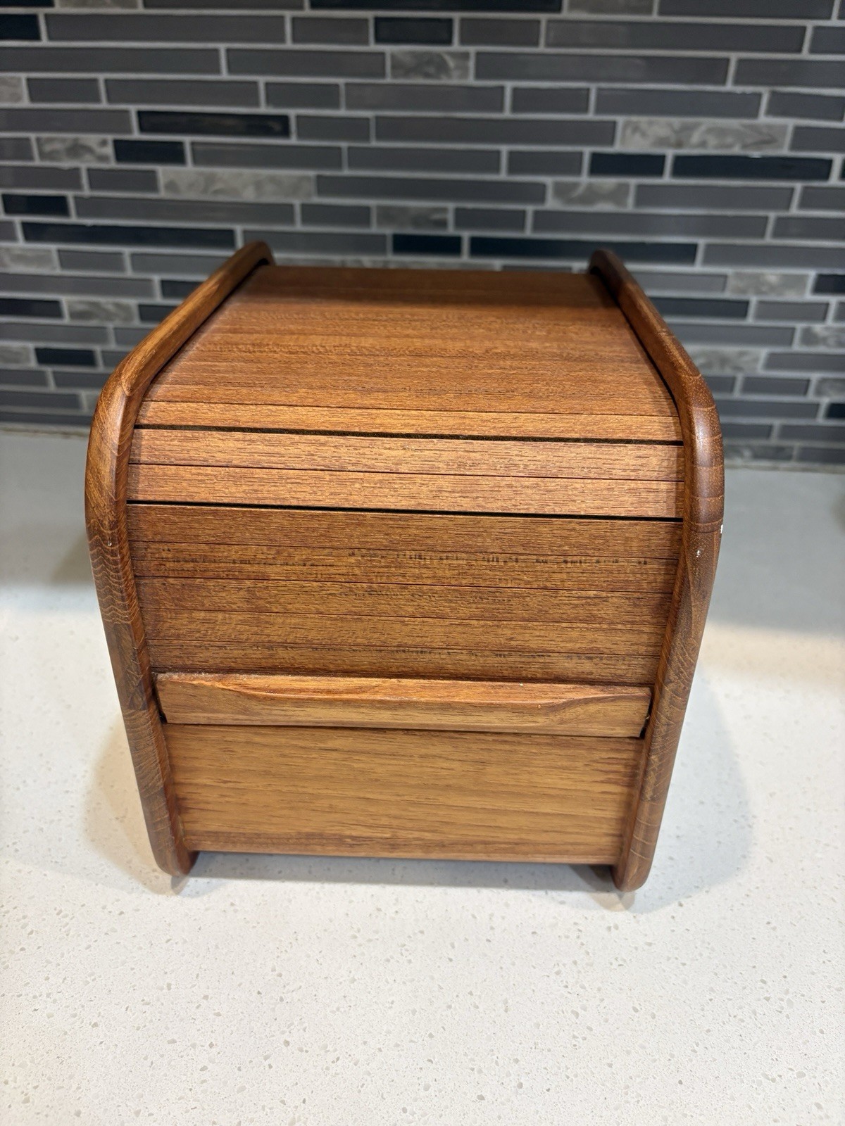 Vintage Mid Century Kalmar Thailand Teak Tambour Rolling Door Storage Desk Box