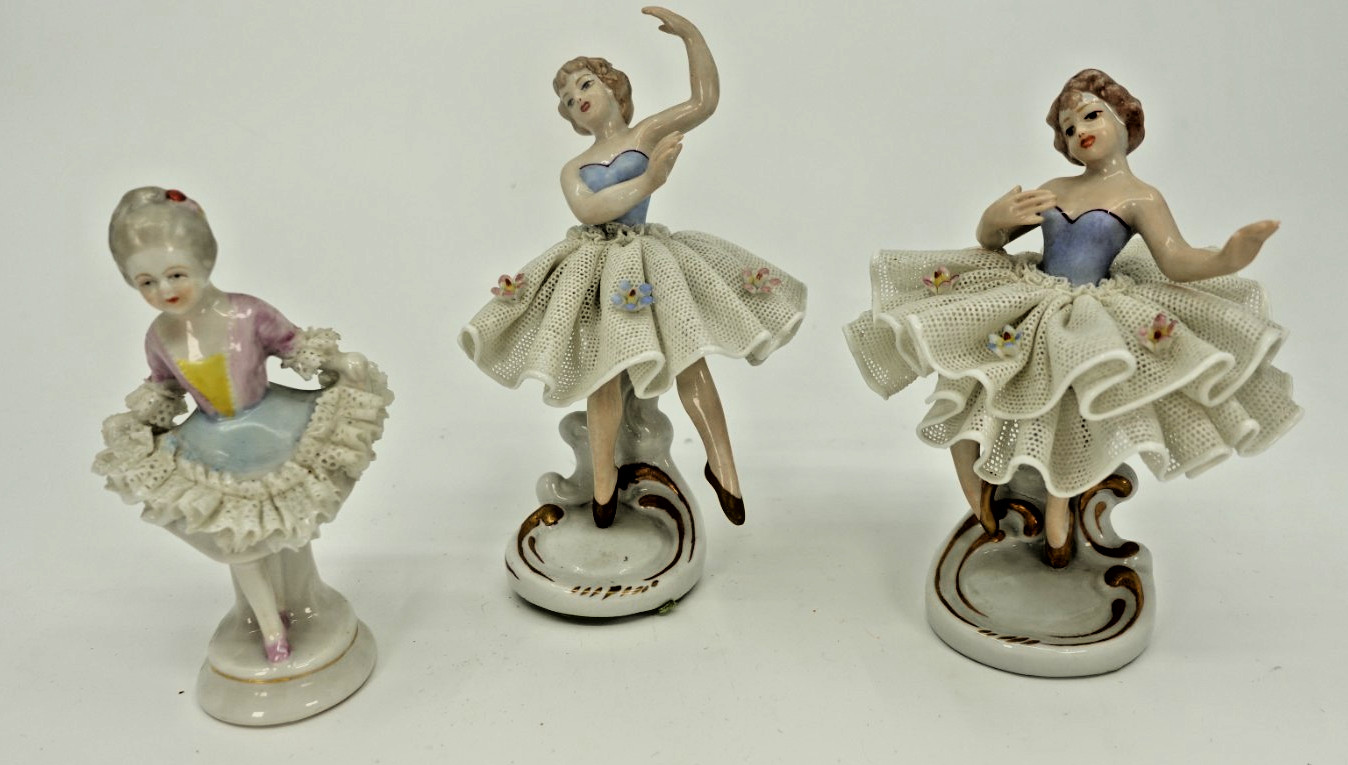 2 Sandizell Germany Dresden Lace Porcelain Dancers Plus 1 2 Sandizell Germany Dresden Lace Porcelain Dancers Plus 1