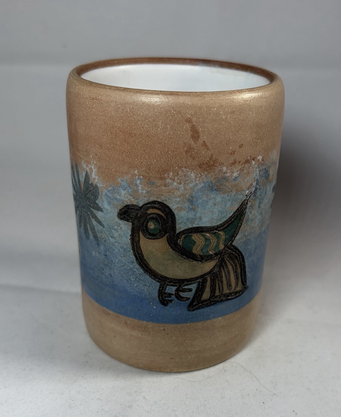 Seminario Pottery Peru Cup Vase Hand Painted Bird and Sun