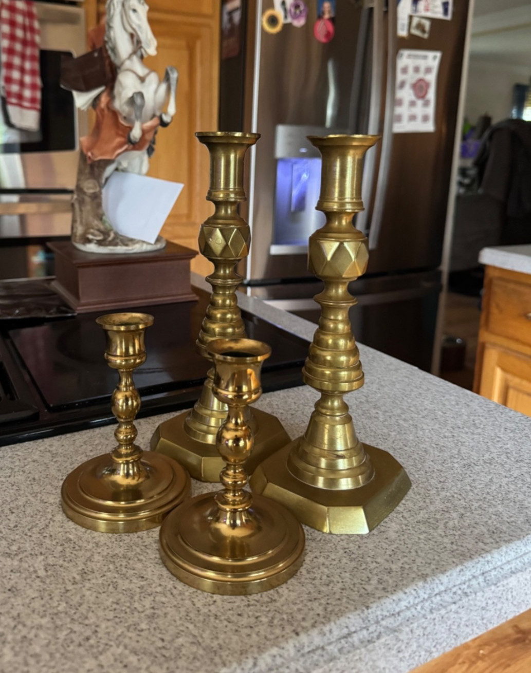 Set Of 4 Vintage Brass Candlestick Candle Holders Assorted Sizes & Styles
