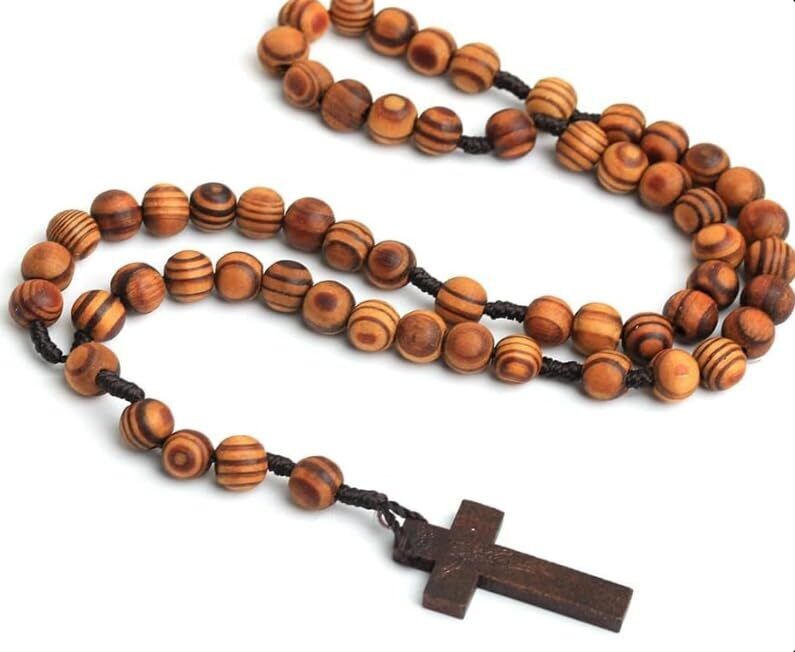 Wooden Cross Fabric Catholic Rosary Chain for Men and Women