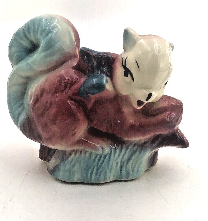 Vtg SQUIRREL Pottery PLANTER Ceramic Fashions O.P.C.O AQUA BLUE Glaze Bow 