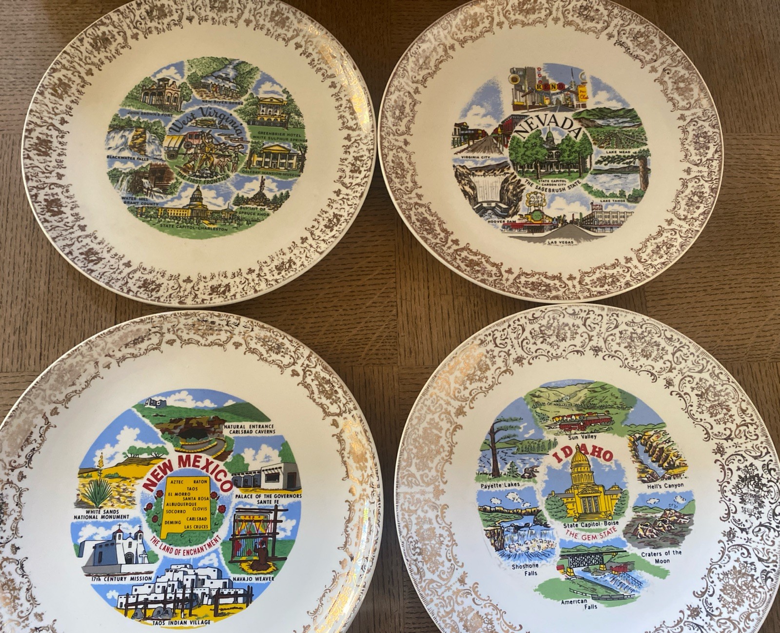 Vtg. 4-Souvenir State Plates Collectible West Virginia Nevada Idaho New Mexico