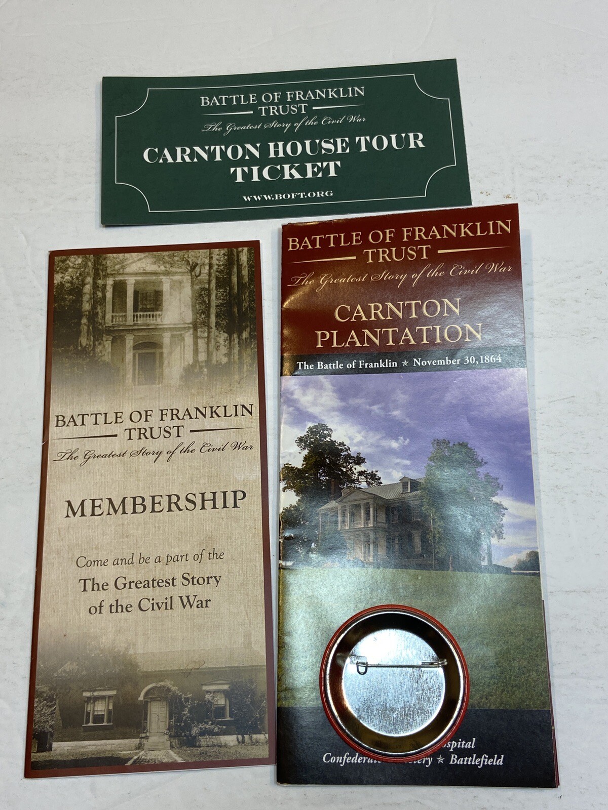 Battle of Franklin Carnton House Tour Ticket Stub Brochures Dixie Defenders Lot