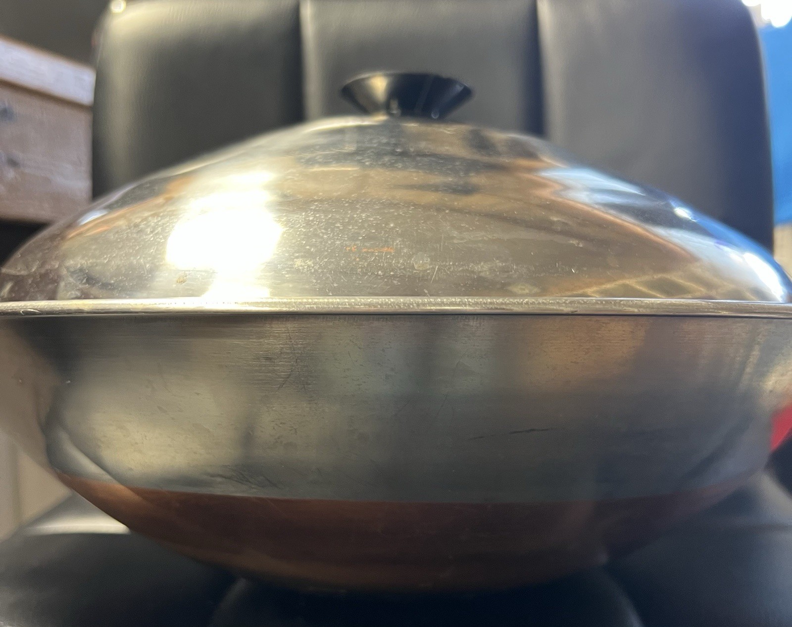 Vintage Himark Stainless Steel Copper Bottom Wok & Lid Korea 14 Inch