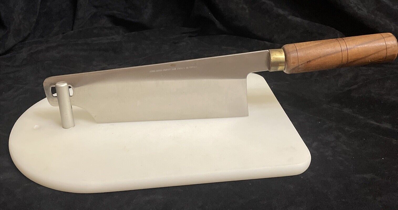 Alfred Zanger Cleaver And Cutting Board Vintage Wood And Brass Handle