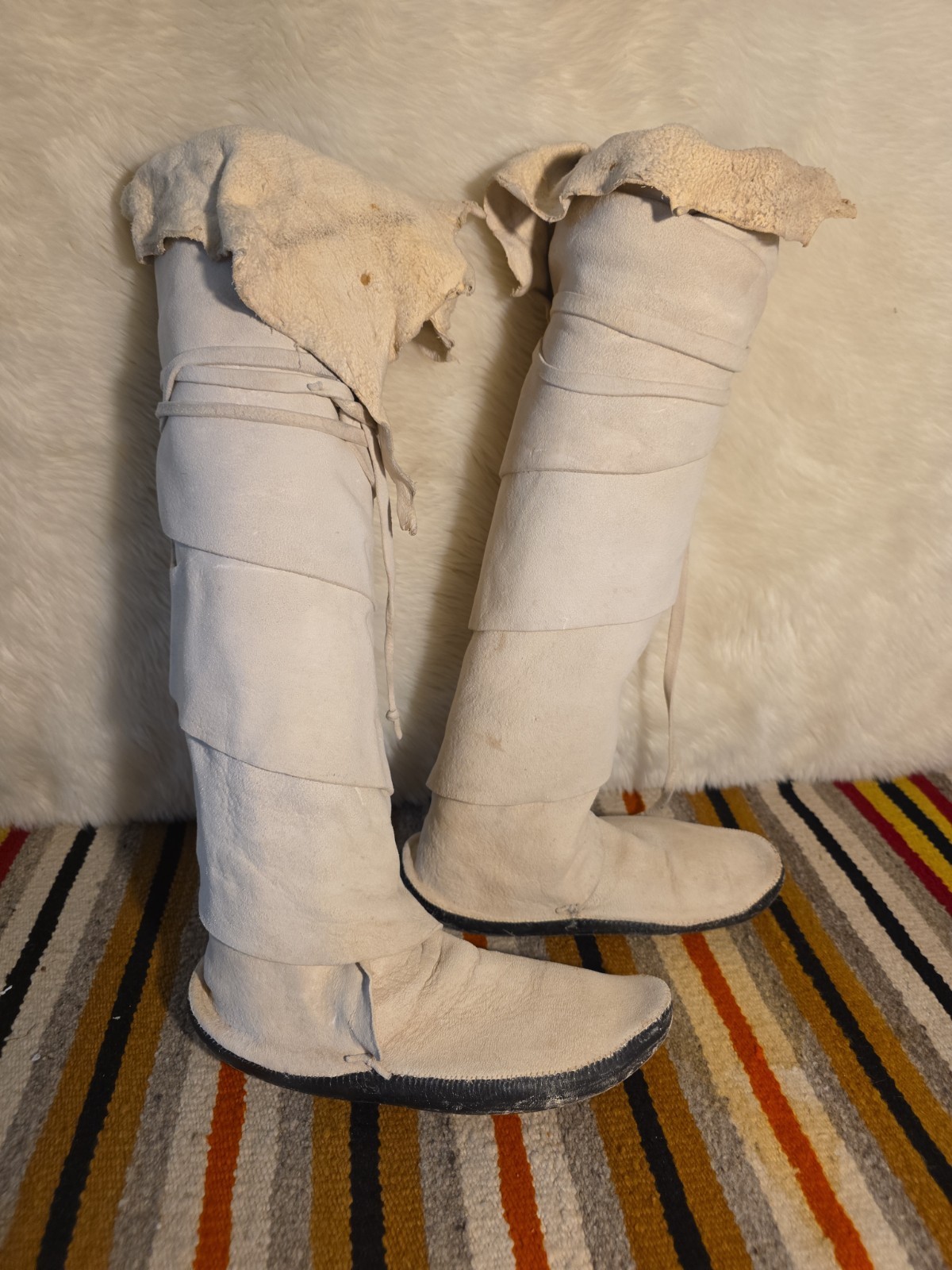 Jemez Pueblo Attributed Women’s Wrapped Moccasins Leggings Native American...