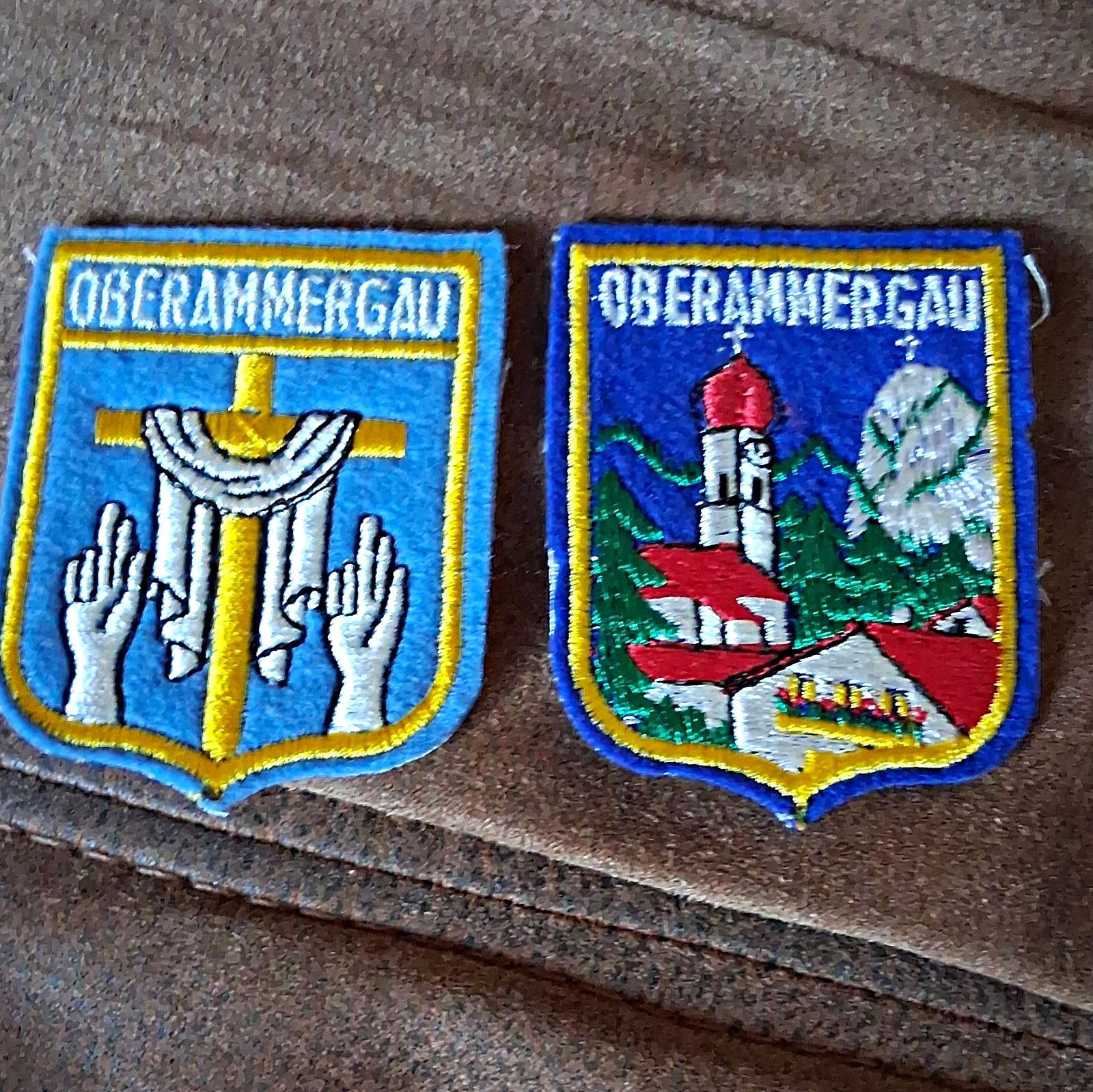 2x Oberammergau Germany Souvenir Embroidered Patches Shield Crest Designs