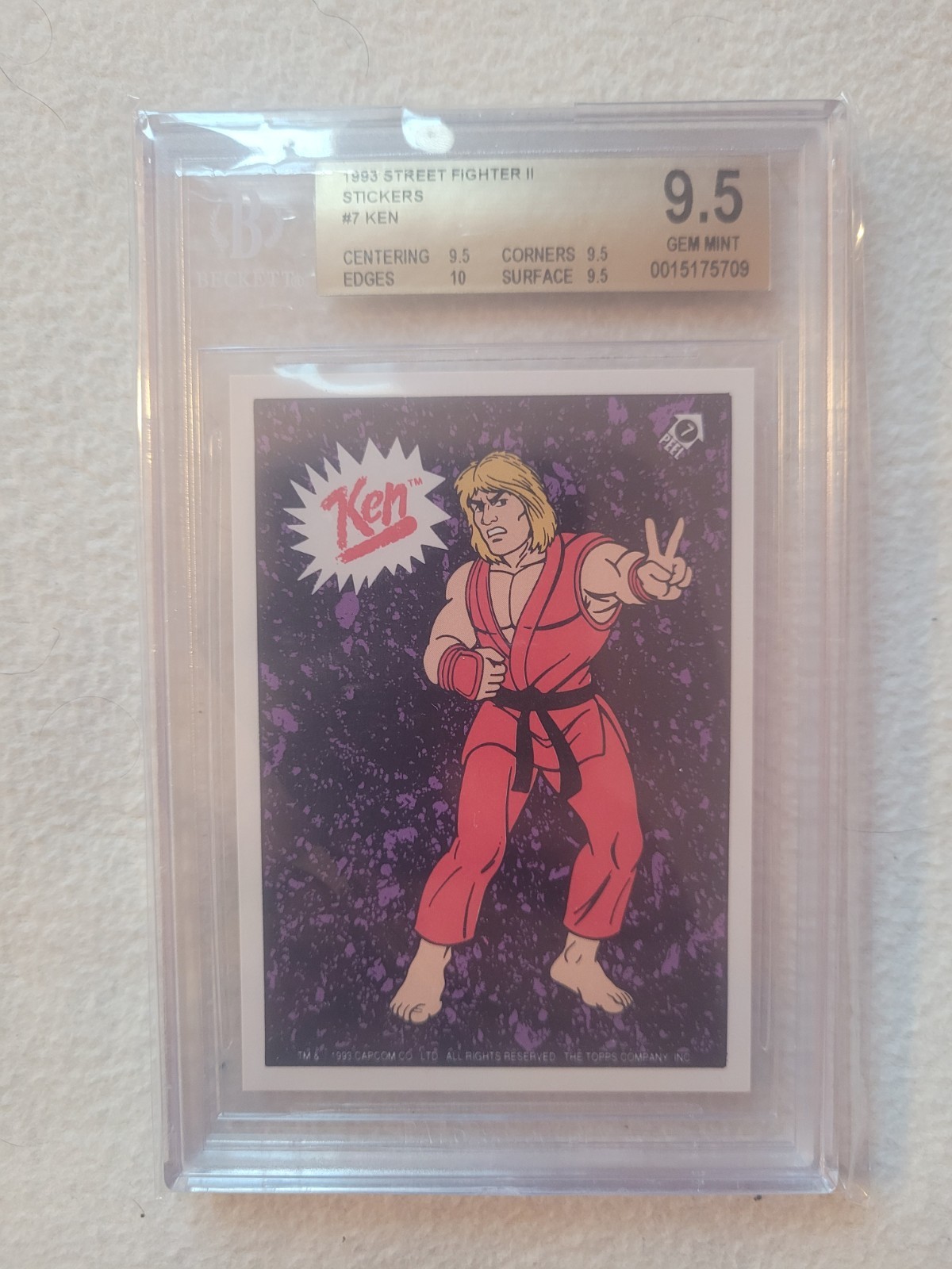 1993 Topps Street Fighter Ken Rookie Sticker  BGS 9.5 True Gem Plus..pop 1