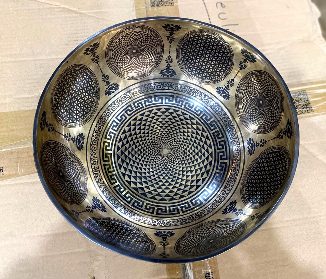 10 Inches Flower of Life Seven Chakra Carving - Sound Healing Yoga Singing Bowl