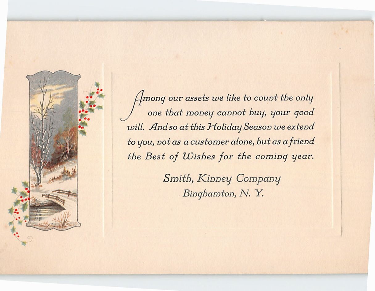 Postcard Holiday Best Wishes Embossed Card from Smith Kinney Company