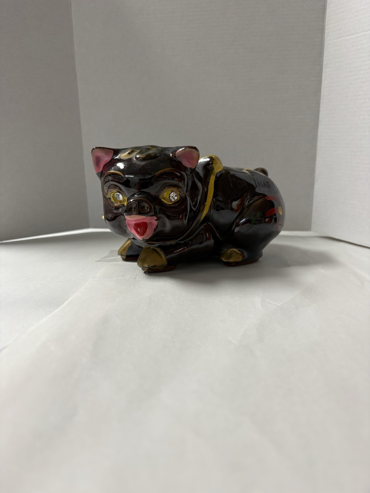 Vintage Locking Redware Jewel Eye Piggy Bank Fred Roberts \