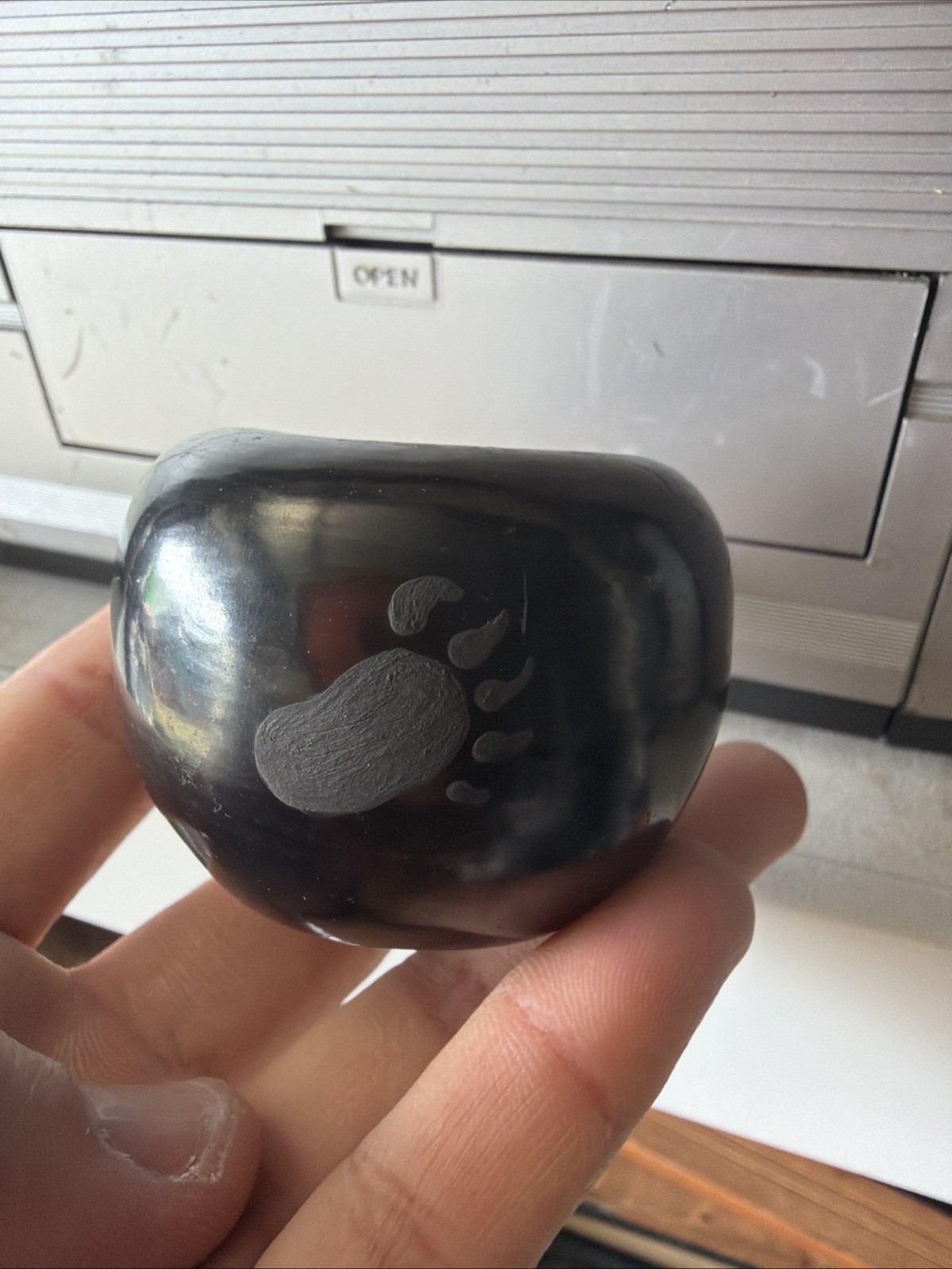 Ivan Jolene Nelson Santa Clara Pueblo Blackware Mini Pottery Seed Pot Signed Paw