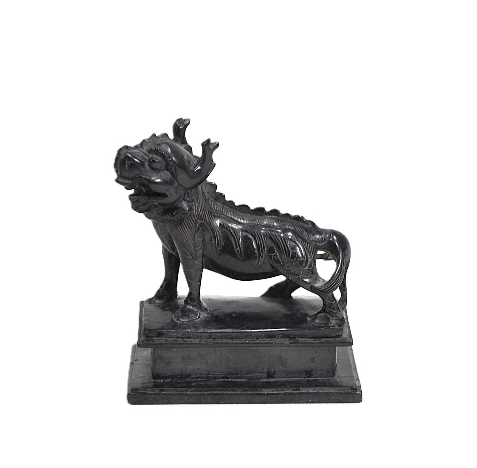 Hand Carved Black Stone Chinese Foo Dog Shi Shi Guardian Lion Statue Figurine