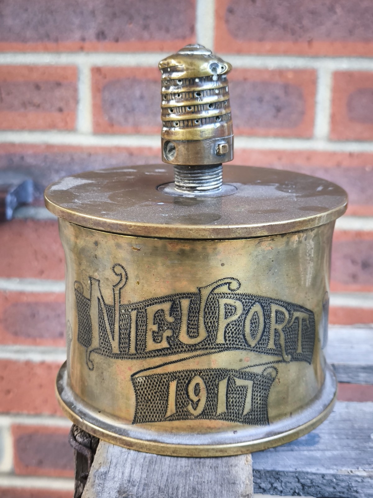WWI Trench Art Tobacco Jar - Souvenir de Nieuport 1917