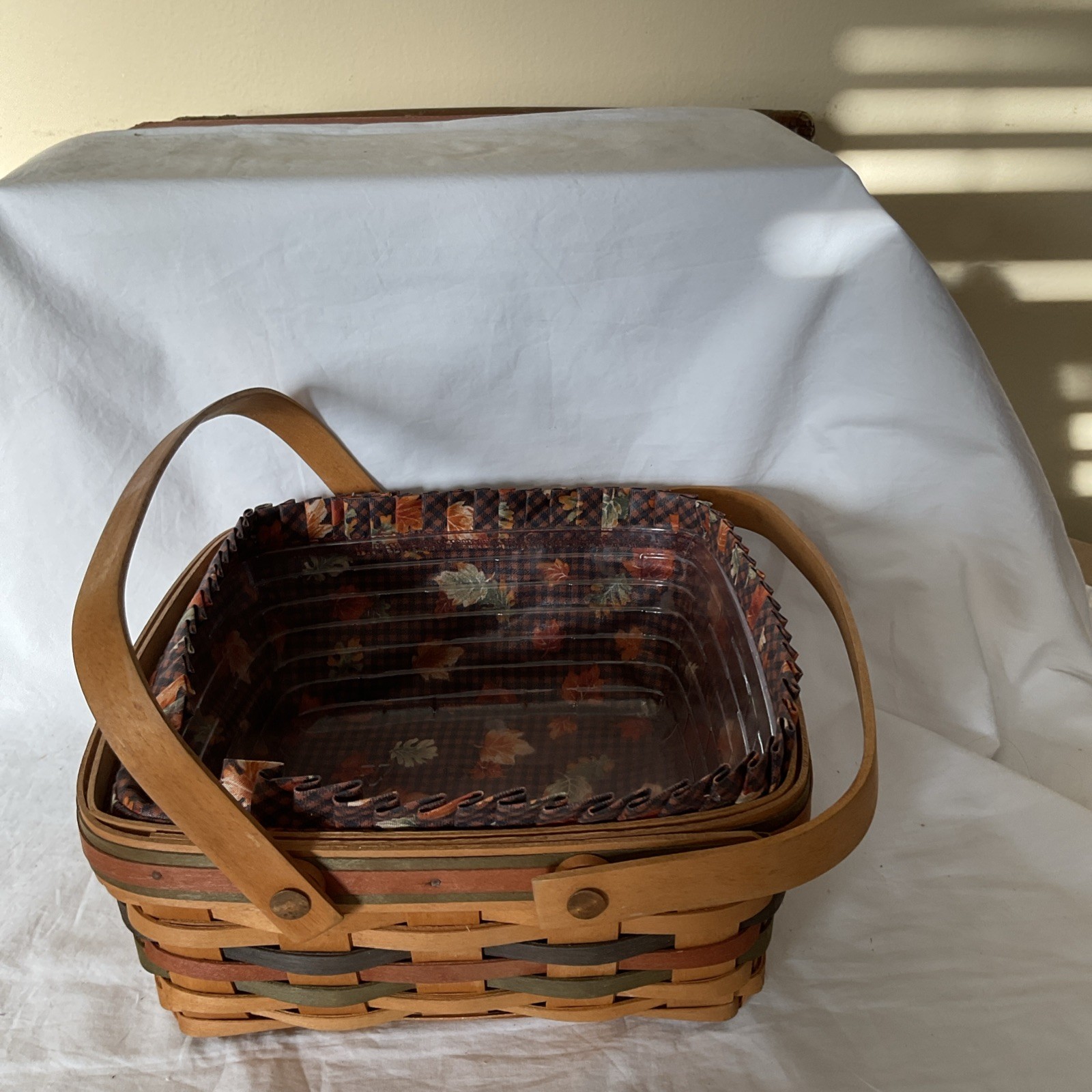 Vintage 1997 Longaberger Medium Square Basket-Fall Fabric Liner & Protector READ