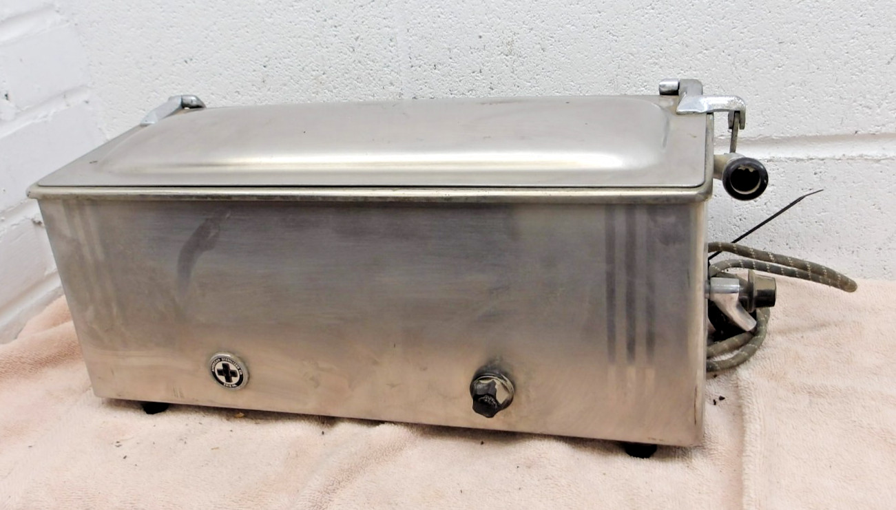 vintage 1940's electric stainless steel electric medical instrument sterilizer.