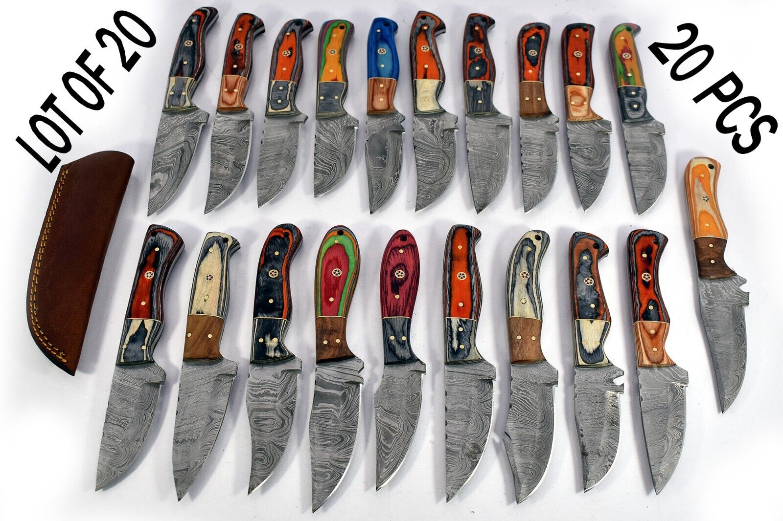 20 pieces Damascus steel steel skinning knives with leather sheath UM-5078