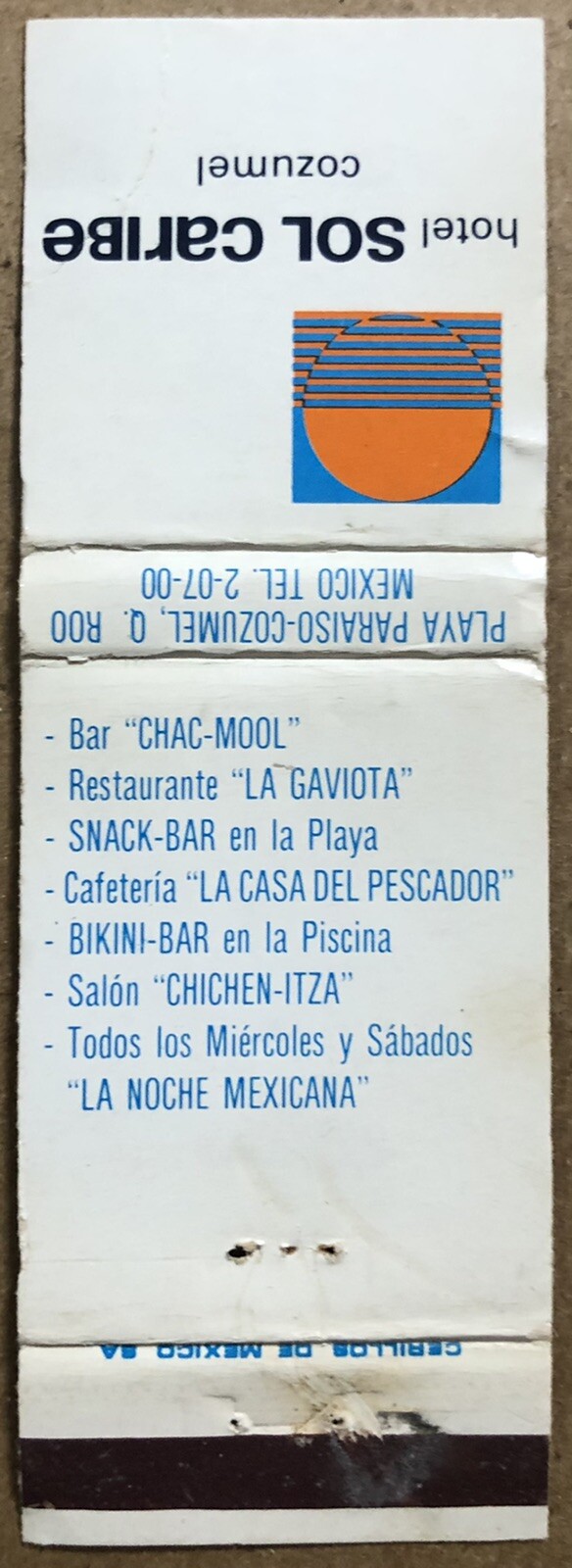 20 Strike Matchbook Cover - Hotel Sol Caribe Cozumel Mexico Vintage