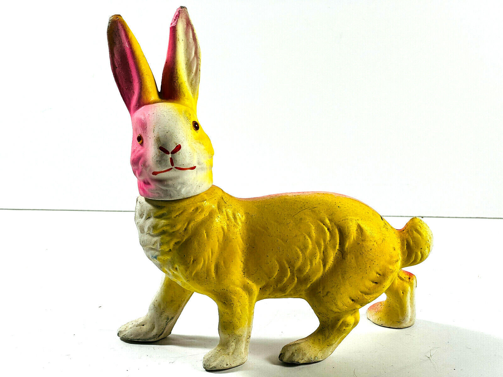 antque German Easter Rabbit Bunny Candy Container w/ neon colors paint NICE