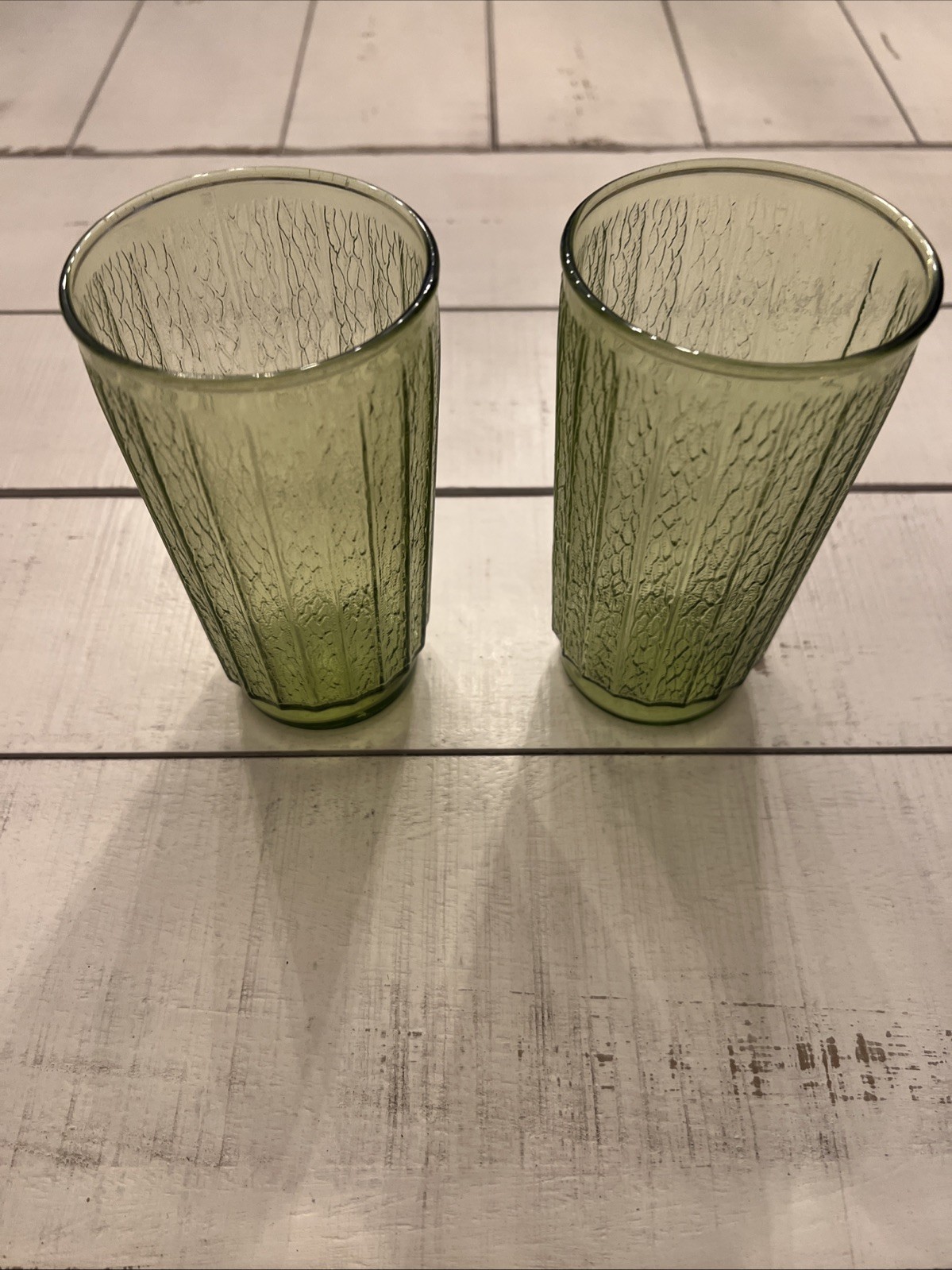 Vintage Green Reeded Wheatgrass Pattern Drinking Glass Set of 2 ￼