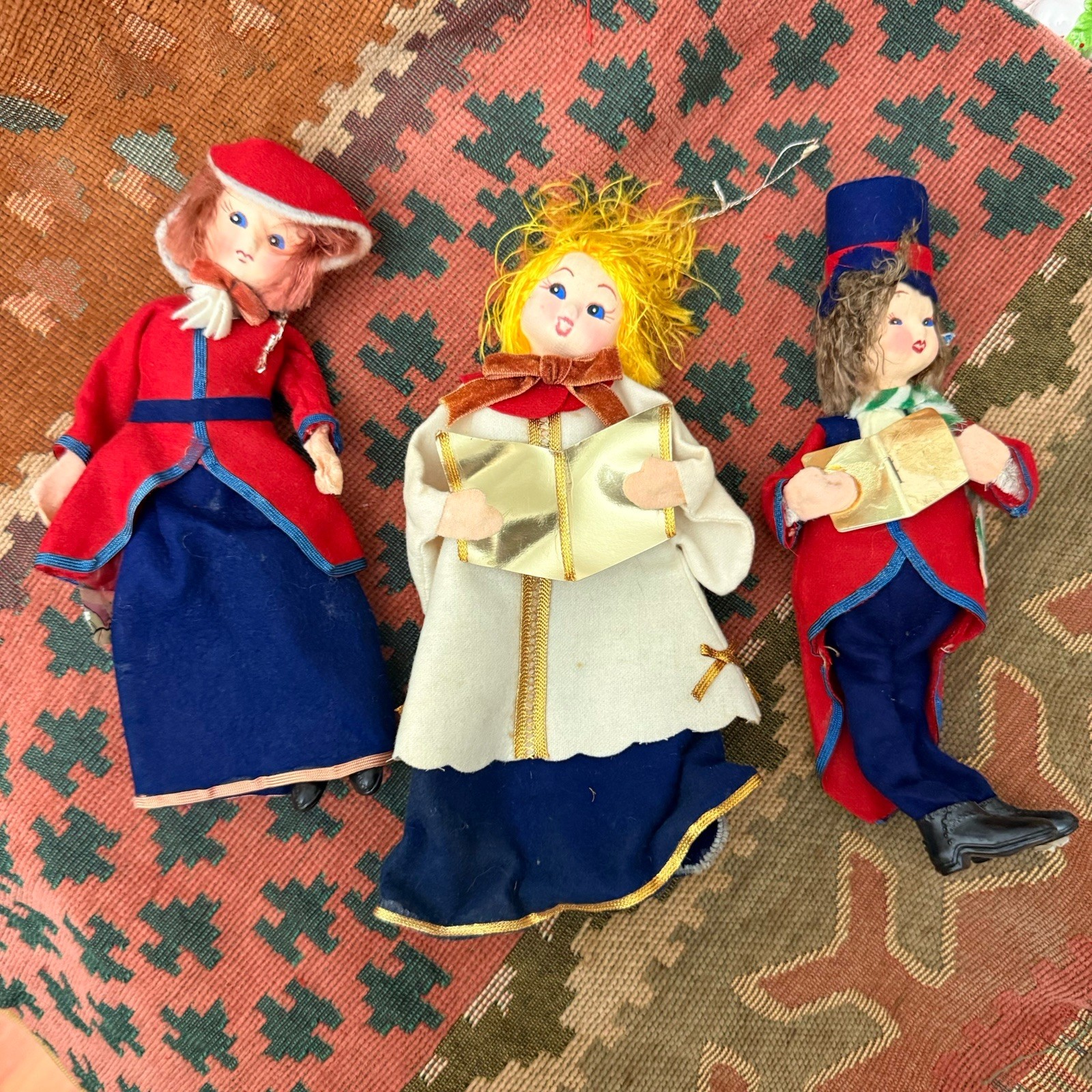 Vtg 60s Trim A Pac Christmas Caroler Choir Dolls Set 3 MCM Decor Japan Porcelain