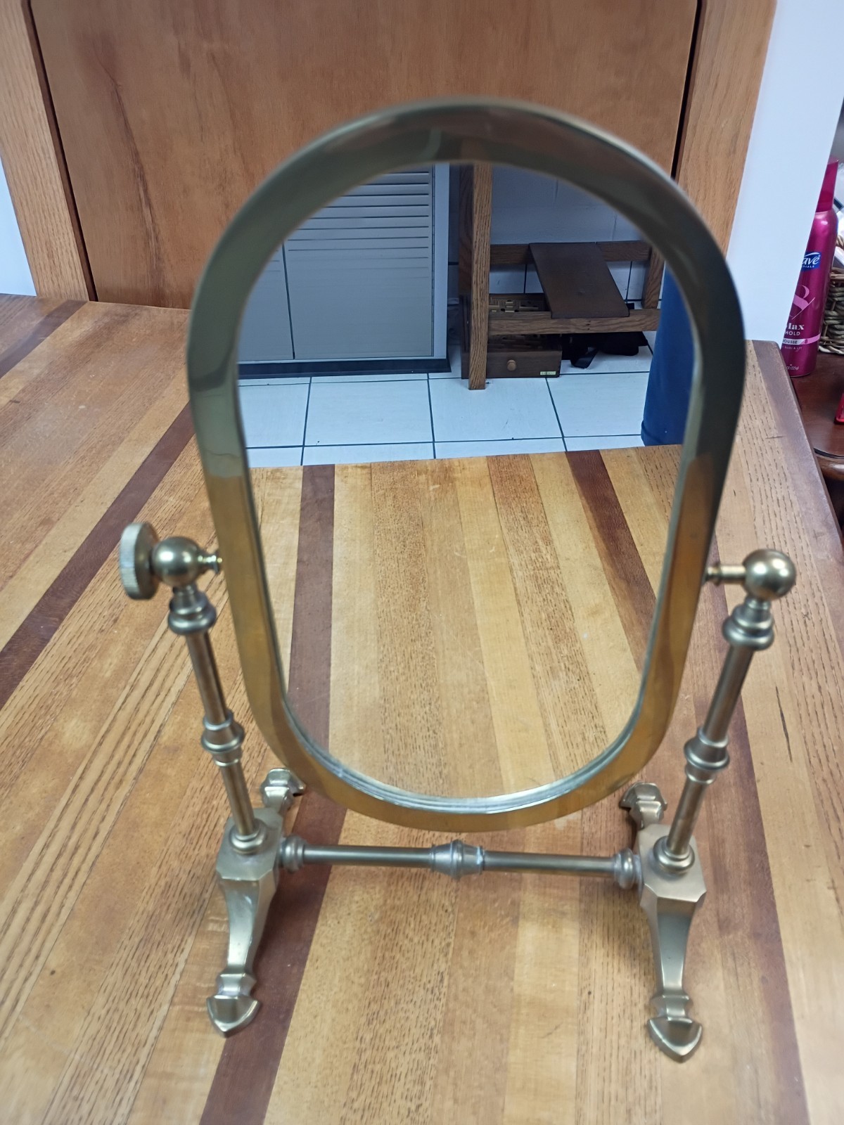 vintage brass table top tilting vanity or shaving mirror 