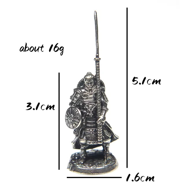 Japanese Samurai Miniature Figure Copper Warrior Metal
