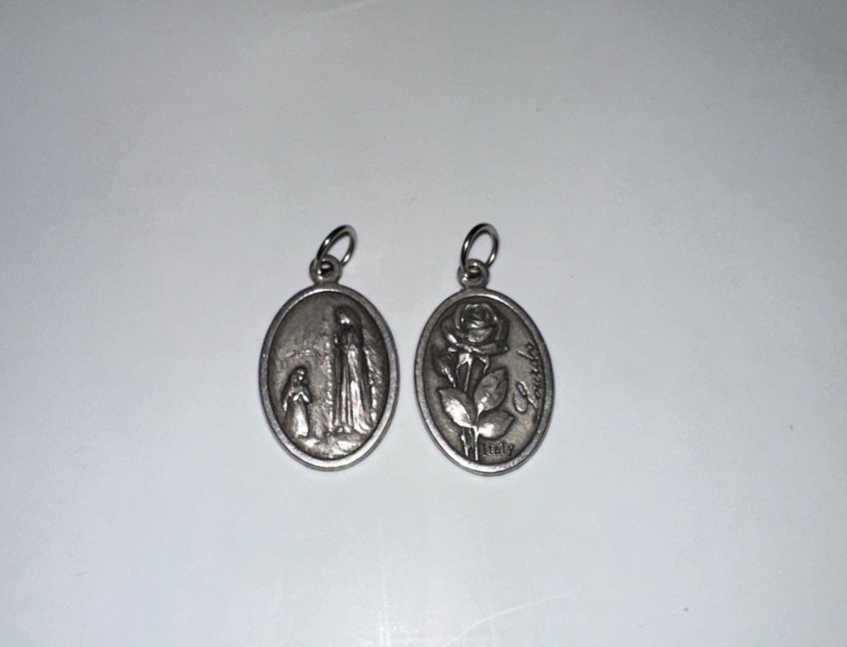 Holy Medal Our Lady Of Lourdes w/rose Italian 1 inch Medal From Italy