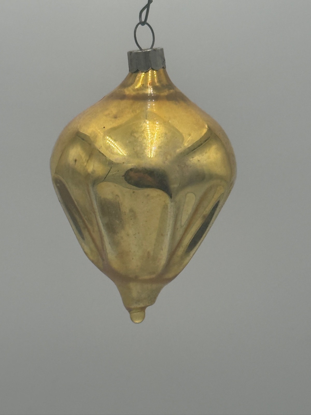 RARE Vintage Gold Fluted Blown Glass Christmas Ornament 3.5\ RARE Vintage Gold Fluted Blown Glass Christmas Ornament 3.5\