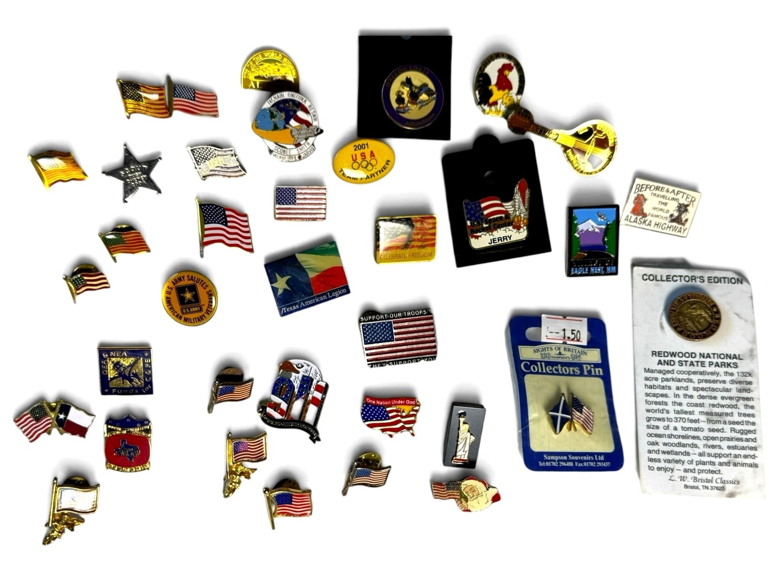 Vintage Lapel Pin Lot Patriotic American Flag Texas Souvenir Enamel Pins NASA