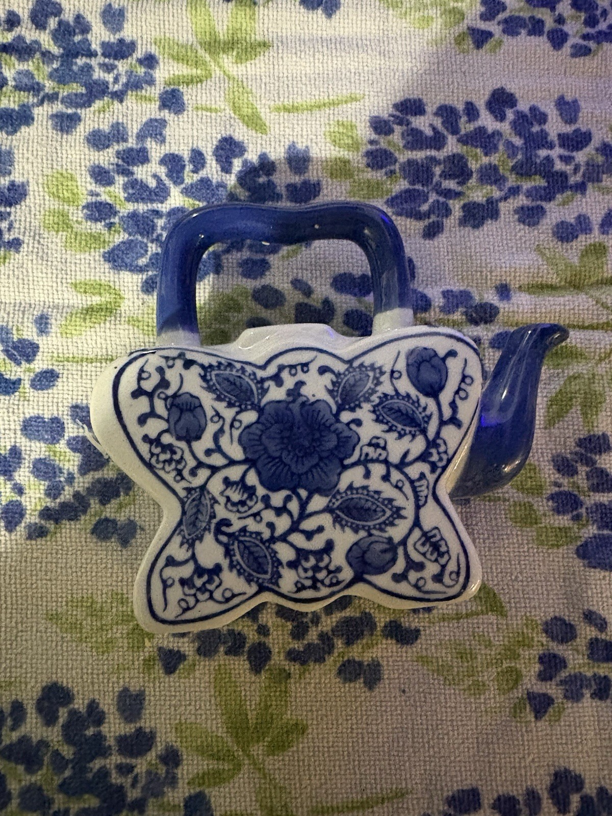Vintage Asian Blue Small Teapot Porcelain Missing Lid