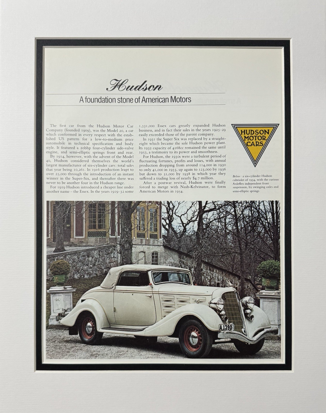 1933 Hudson Cabriolet Vintage Auto Photo Print 11x14 Classic Car Memorabilia