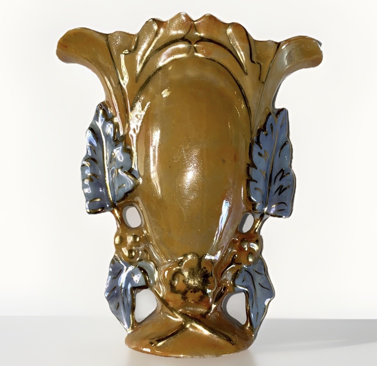 Kass Lusterware Pottery Gold & Blue W/Gold Gilding Bud Vase USA Vintage 1950s Kass Lusterware Pottery Gold & Blue W/Gold Gilding Bud Vase USA Vintage 1950s