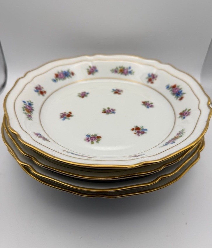 Pallas Limoges Porcelain Floral Gold Trim Plates Set of 4, 8\