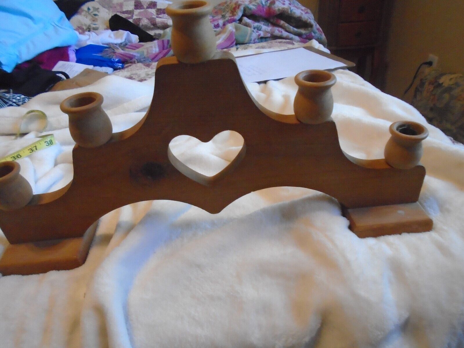 Wooden 5 candle holder, heart, well made, 18\