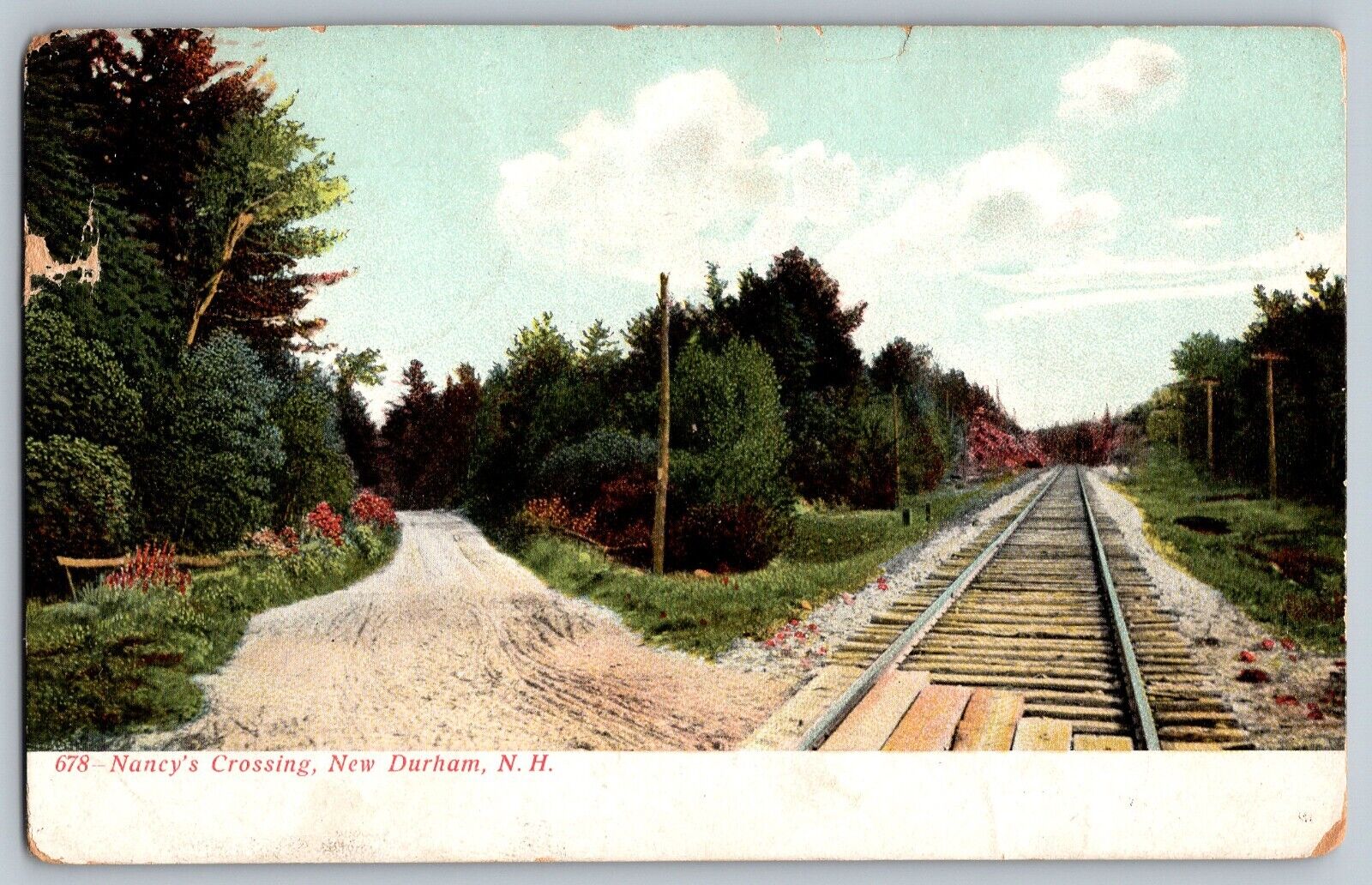 New Durham, NH - Lake Shore - Railroad - Nancy's Crossing - Vintage Postcard