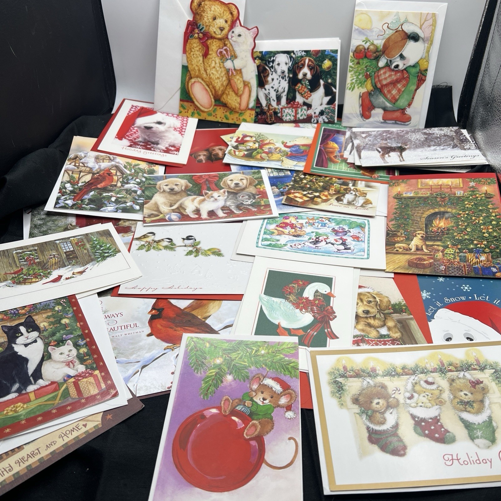 VTG 38 Christmas Greeting Cards Lot 1980'S 90'S Cute Animals Puppies Cats Unused