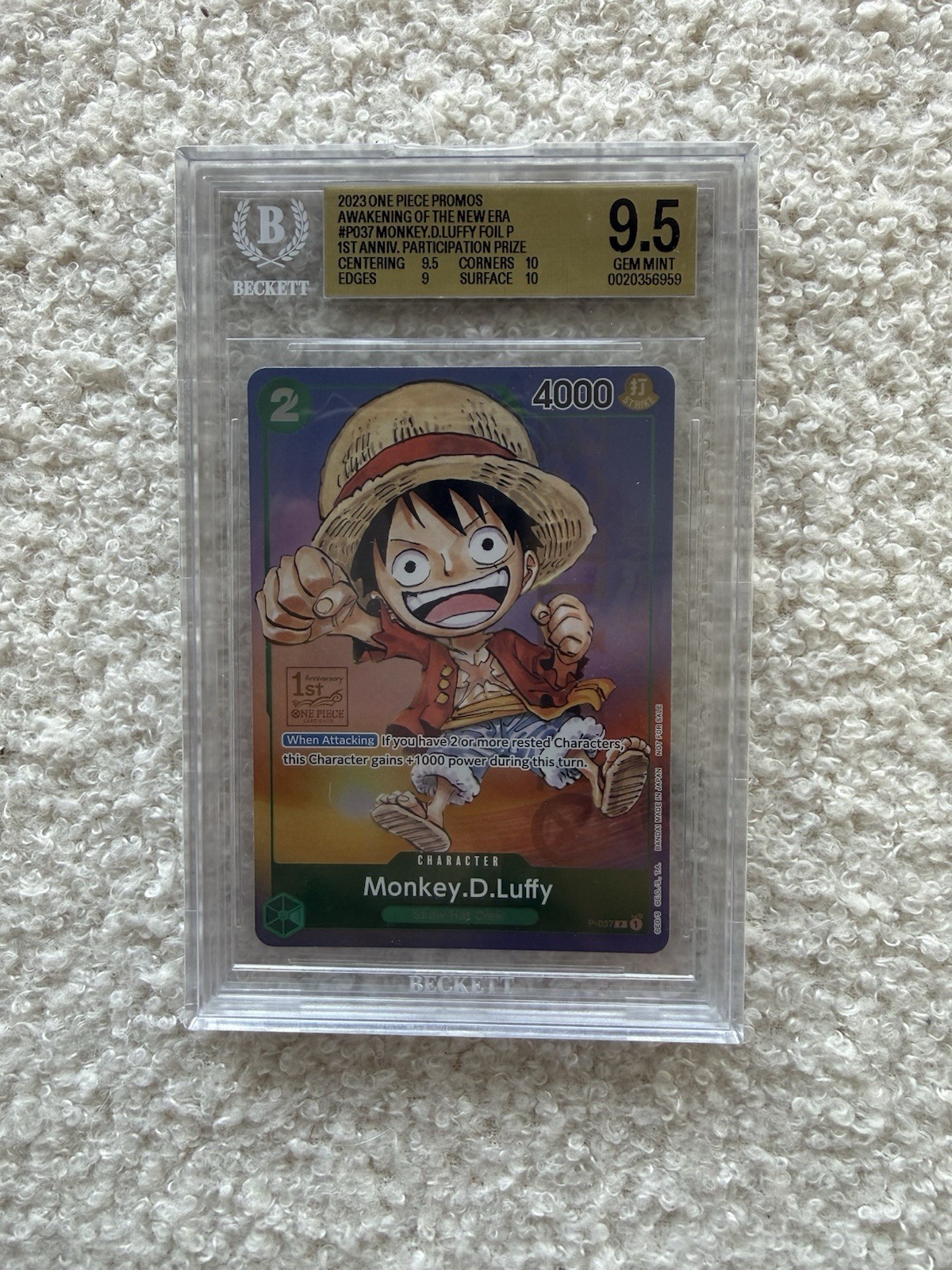 Bandai One Piece Promos Monkey D. Luffy P-037 Foil Promo Beckett 9.5 2023