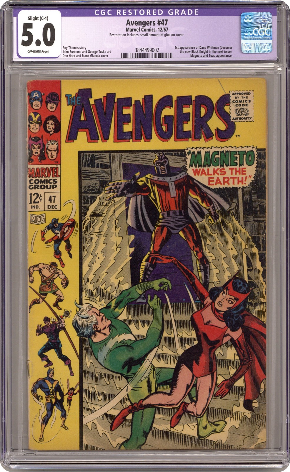 Avengers #47 CGC 5.0 RESTORED 1967 3844499002 1st app. Dane Whitman